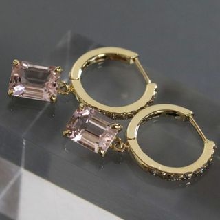 K18モルガナイトダイヤモンドフープピアス 1.54 1.38 D0.15×2 3.4g(ピアス)