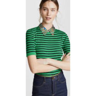 トリーバーチ(Tory Burch)のTORYBURCH シルク襟付き　半袖　ボーダーニット(カットソー(半袖/袖なし))