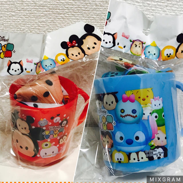 Disney(ディズニー)の【再出品！】ツムツム♡コップ&巾着セット♡4種詰め合わせ【バラ売りもOK】 エンタメ/ホビーのおもちゃ/ぬいぐるみ(キャラクターグッズ)の商品写真