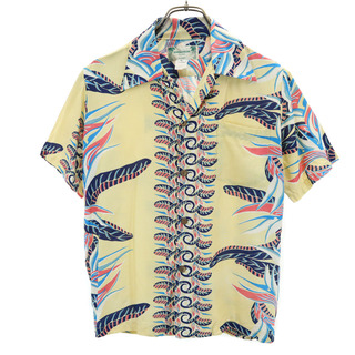 カメハメハ 80s 90s ハワイ製 オールド 半袖 オープンカラー アロハシャツ L クリームイエロー系 KAMEHAMEHA メンズ(シャツ)