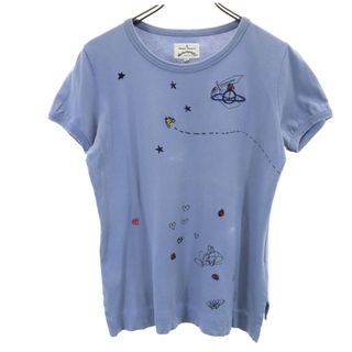 ヴィヴィアンウエストウッド(Vivienne Westwood)のヴィヴィアンウエストウッド × アングロマニア コラボ 日本製 プリント 半袖 Tシャツ 38 ブルー系 Vivienne Westwood ANGLOMANIA 刺繍 レディース(Tシャツ(半袖/袖なし))