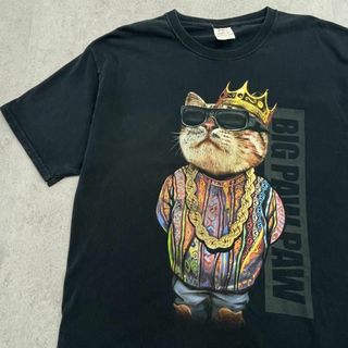 FRUIT OF THE LOOM - ビギー猫　3Dニット　半袖Tシャツ　フルーツオブザルーム　古着　ブラック　L