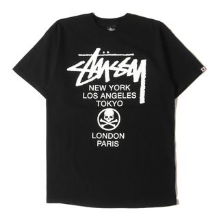 ステューシー(STUSSY)の美品 STUSSY ステューシー Tシャツ サイズ:M mastermind JAPAN スカル ワールドツアー クルーネック 半袖Tシャツ Skull WT Tee ブラック 黒 トップス カットソー コラボ【メンズ】【中古】(Tシャツ/カットソー(半袖/袖なし))