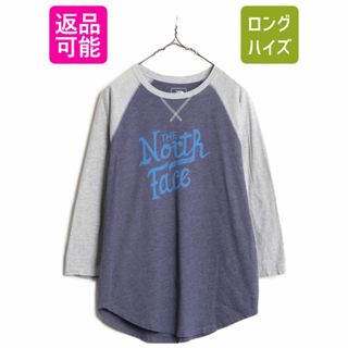 ザノースフェイス(THE NORTH FACE)のノースフェイス ロゴ プリント ベースボール Tシャツ メンズ S 古着 The North face  7分丈 ラグラン ロンT ロゴT 長袖Tシャツ 2トーン 前V(Tシャツ/カットソー(七分/長袖))