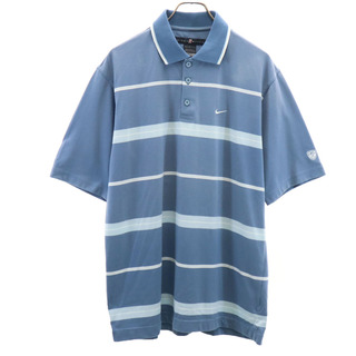 ナイキ(NIKE)のナイキ タイガーウッズ ボーダー柄 ゴルフ 半袖 ポロシャツ L ブルー系 NIKE メンズ(ポロシャツ)