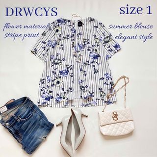 ドロシーズ(DRWCYS)の◆美品◆DRWCYS◆ストライプ花柄半袖ブラウス◆白アイボリー◆オフィス◆S◆(シャツ/ブラウス(半袖/袖なし))