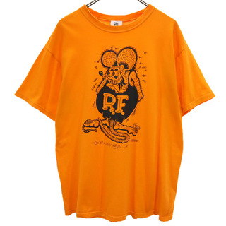 ラットフィンク エドロス プリント 半袖 Tシャツ L オレンジ RAT FINK FEVER メンズ(Tシャツ/カットソー(半袖/袖なし))