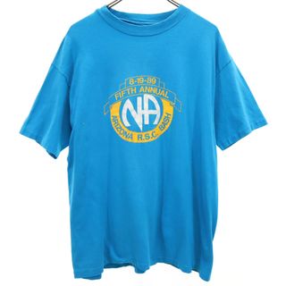 ヴィンテージ 80s プリント 半袖 Tシャツ ブルー VINTAGE メンズ(Tシャツ/カットソー(半袖/袖なし))