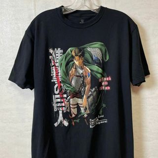 進撃の巨人　リヴァイ　オーバーサイズＬ　黒ブラック　半袖Ｔシャツ　メンズ　古着(Tシャツ/カットソー(半袖/袖なし))