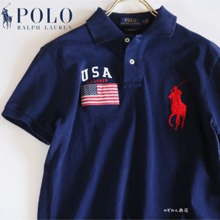 ポロラルフローレン(POLO RALPH LAUREN)の【POLO RALPH LAUREN】ポロシャツ　ロゴ刺繍　アメリカ国旗　紺★(ポロシャツ)