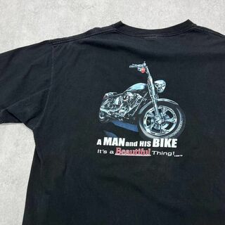 00s　USA製　バイク　バックプリント　半袖Tシャツ　古着　ブラック　XL