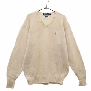 ポロバイラルフローレン 長袖 Vネック セーター L ホワイト Polo by Ralph Lauren ニット メンズ