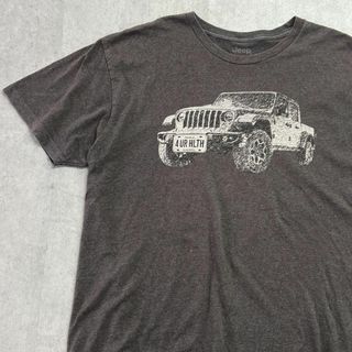 ジープ(Jeep)のJeep　ジープ　イラスト　四輪　トップス　半袖Tシャツ　古着　グレー　XL(Tシャツ/カットソー(半袖/袖なし))