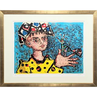 真作】【美品】ポール・アイズピリ「少年と鳥」【リトグラフ 真作】【美品】ポール・アイズピリ「少年と鳥」【リトグラフ