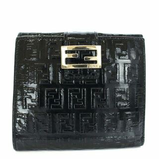 フェンディ(FENDI)のフェンディ FENDI 二つ折り財布 エナメル 型押し ズッカ柄 黒 ブラック(財布)