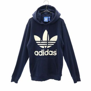 アディダス(adidas)のアディダス トレフォイルロゴ プリント 長袖 スウェットパーカー S ネイビー adidas プルオーバー トレーナー メンズ(パーカー)