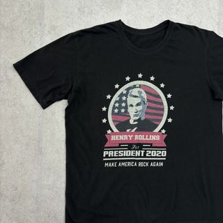 ミュージックティー(MUSIC TEE)のhenry rollins　星条旗　半袖Tシャツ　ロック　古着　ブラック　L(Tシャツ/カットソー(半袖/袖なし))