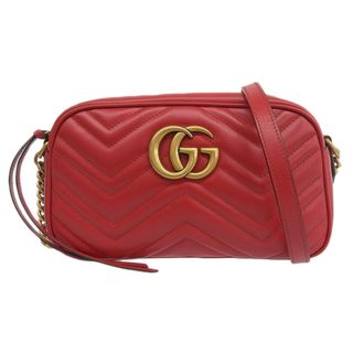 グッチ(Gucci)のグッチ GUCCI GGマーモント キルティングスモールショルダー ショルダーバッグ レザー レッド 447632 中古 新入荷 GU0587(ショルダーバッグ)