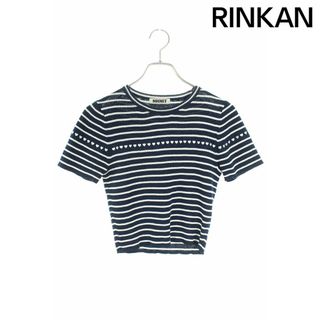 ンニット NKNIT  23SS  paper Mix Pattern Knit T-shirt/KKNIT23SS-0331 ハート刺繍ボーダー半袖ニットTシャツ レディース(その他)