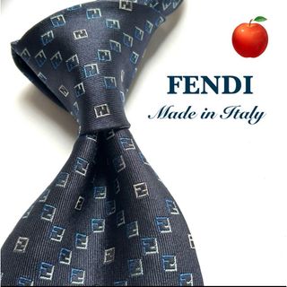 フェンディ(FENDI)の✨美品✨フェンディ　ネクタイ　ネイビー　ブルー　ズッカ柄　FFロゴ　総柄　シルク(ネクタイ)