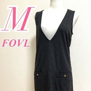 FOVL　ワンピース　M　グレー　Vネック　きれいめ　ポリ　レーヨン　ひざ丈(ひざ丈ワンピース)