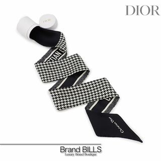 クリスチャンディオール(Christian Dior)の美品 クリスチャン ディオール ミッツァ スカーフ 15MON106I601 モンテーニュ ジャガード バンド 千鳥柄 シルク ブラック ホワイト(バンダナ/スカーフ)