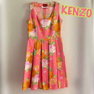 ケンゾー(KENZO)のKENZO  ボックスプリーツ　ワンピース　花柄　ピンク(ひざ丈ワンピース)