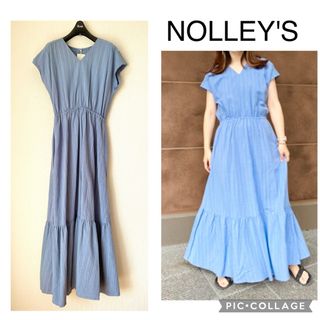 ノーリーズ(NOLLEY'S)の【新品】ノーリーズ リネン ティアード ロングワンピース ブルー 手洗い可能(ロングワンピース/マキシワンピース)