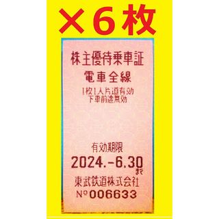 6枚セット2024/6/30迄 東武鉄道 電車全線片道切符(株主優待乗車証)⑤(鉄道乗車券)