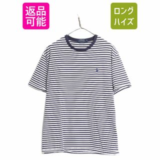 ラルフローレン(Ralph Lauren)のポロ ラルフローレン ボーダー 半袖 Tシャツ メンズ L 古着 ボーダーT 半袖シャツ コットン ワンポイント 2トーン クルーネック 薄手 紺 白(Tシャツ/カットソー(半袖/袖なし))