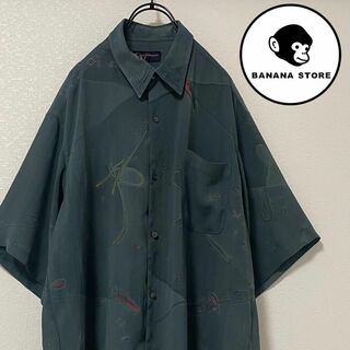 90's デザインシャツ 総柄 群青 テロ感(Tシャツ/カットソー(半袖/袖なし))