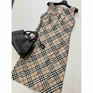 バーバリー(BURBERRY)の美品　バーバリー　ロンドン　ワンピース　チェック　ベージュ(ひざ丈ワンピース)