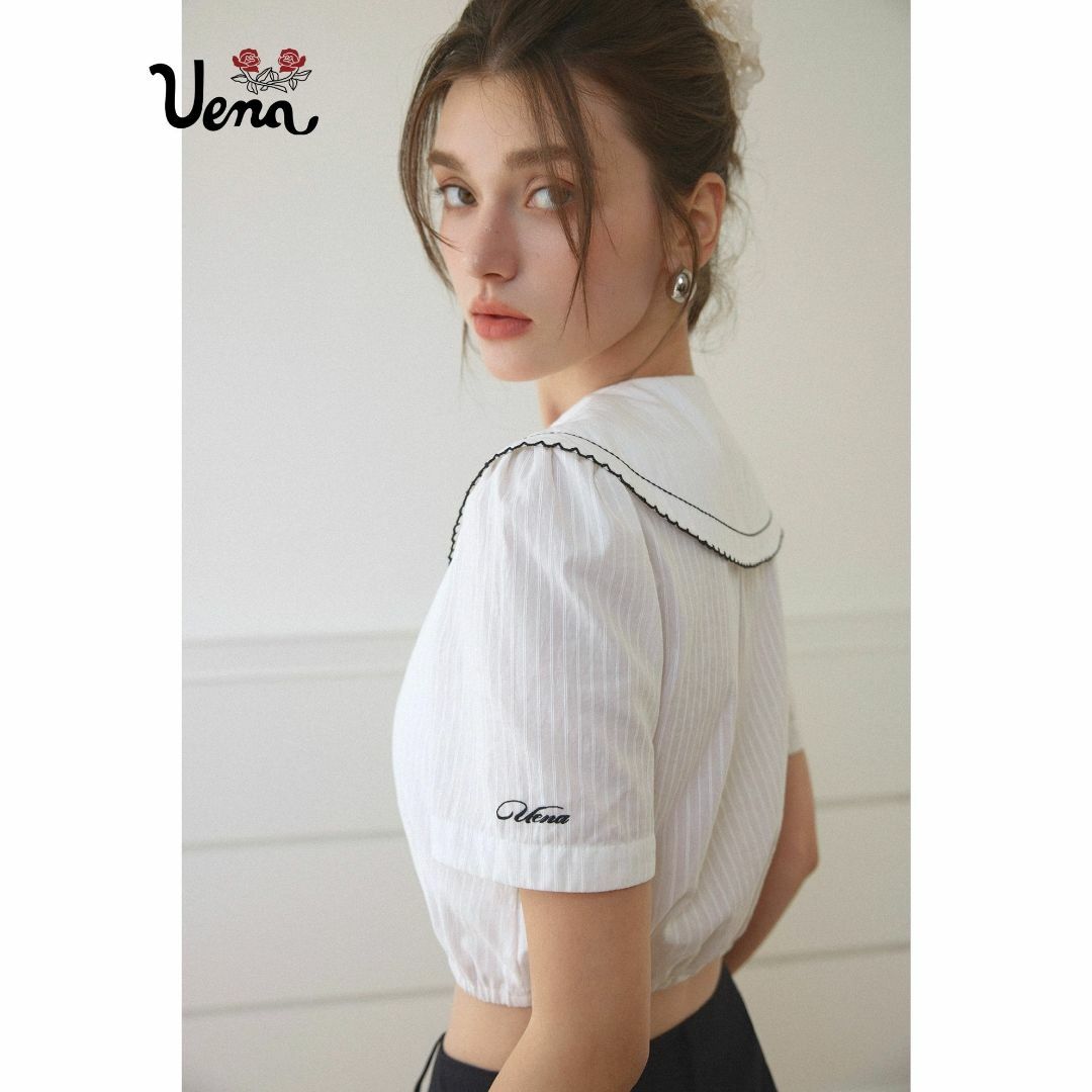 メーカー 丸襟 uena - épine 半袖 ショート丈 スカラップ ブラウス シャツ+ブラウス(半袖+袖なし)