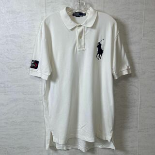 Ralph Lauren - ビッグポニー刺繍　ポロシャツ　オーバーサイズＬ　白ホワイト　鹿の子シャツ　古着