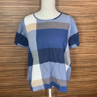 Tシャツ M〜Lサイズ 半袖 チェック 青 紺色 ブルー ネイビー(Tシャツ(半袖/袖なし))