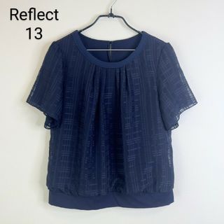 リフレクト(ReFLEcT)のReflect大きいサイズ ブラウス紺色シアーチェック(シャツ/ブラウス(半袖/袖なし))