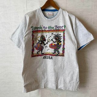 ビンテージＴシャツ　シングルステッチ　灰色グレー　ジャマイカ系　袖二重布　古着(Tシャツ/カットソー(半袖/袖なし))