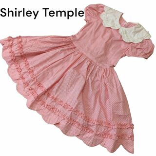 Shirley Temple - シャーリーテンプル 130 ピンク ワンピース 水玉 リボン 発表会 フリル
