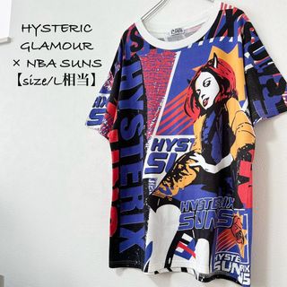 ヒステリックグラマー(HYSTERIC GLAMOUR)のヒステリックグラマー×NBA SUNS/サンズ★コラボ★総柄Tシャツ★紫★L相当(Tシャツ/カットソー(半袖/袖なし))