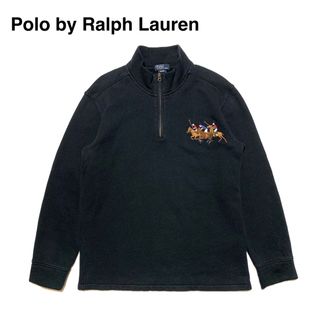 ポロラルフローレン(POLO RALPH LAUREN)の☆良品 ポロ ラルフローレン 刺繍ロゴ ハーフジップ スウェット トレーナー 黒(スウェット)