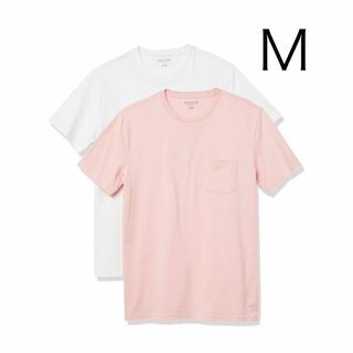 Tシャツ クルーネック スリムフィット 半袖 メンズ　2枚セット　ピンク　白(Tシャツ/カットソー(半袖/袖なし))