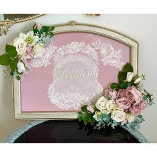 値下げ】ウェルカムボード トールペイント 造花 結婚式 あぁ 値下げ】ウェルカムボード トールペイント 造花 結婚式 あぁ
