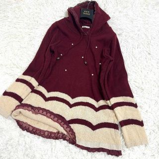 アクシーズファム(axes femme)のアクシーズファム ニット チュニック フード パール バイカラー レッド(チュニック)