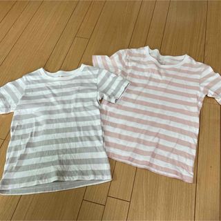 ムジルシリョウヒン(MUJI (無印良品))の無印良品　120 130 ボーダー半袖Tシャツ2枚セット　お揃い　グレー　ピンク(Tシャツ/カットソー)