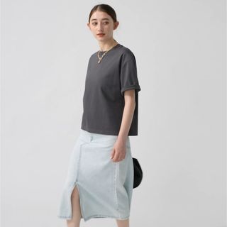 ジーユー(GU)の新品未使用❗️GU ドライワイドTシャツ 5分袖 グレー(Tシャツ(半袖/袖なし))