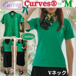 Curves☆ワンポイント☆Vネック☆緑色系☆レディース☆半袖Tシャツ❤(Tシャツ(半袖/袖なし))
