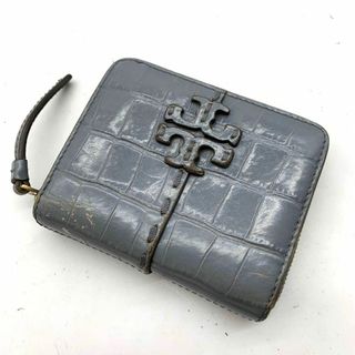 トリーバーチ(Tory Burch)のトリーバーチ　クロコ型押し　折り財布　マネー　ウォレット　グレー(財布)