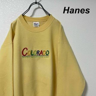 Hanes - Hanes/ヘインズ スウェット 黄色 カラフル刺繍 コロラド州