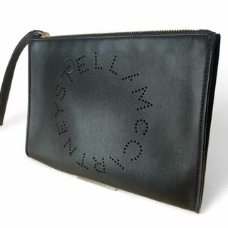 ステラマッカートニー(Stella McCartney)の美品✨ステラマッカートニー　クラッチバッグ　パンチング　ビッグロゴ　レザー　黒(セカンドバッグ/クラッチバッグ)