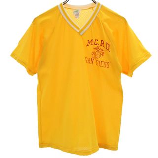 BUSHWAKKER 80s USA製 ヴィンテージ 半袖 Vネック メッシュ Tシャツ S イエロー BUSHWAKKER メンズ(Tシャツ/カットソー(半袖/袖なし))